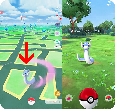 ポケモンGOで野生のミニリュウを捕まえる