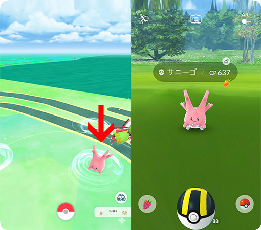 ポケモンGOで野生のサニーゴを捕まえる