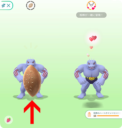 相棒ポケモンにポフィンを与える