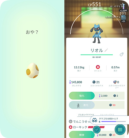ポケモンGOでリオルのタマゴを孵化させる