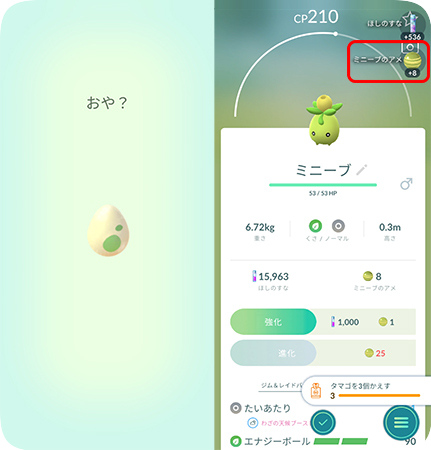 タマゴからミニーブを孵化させてアメを手に入れる