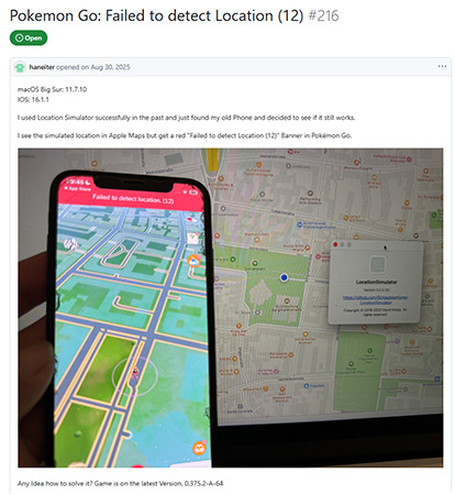LocationSimulatorによるポケモンGOエラー12