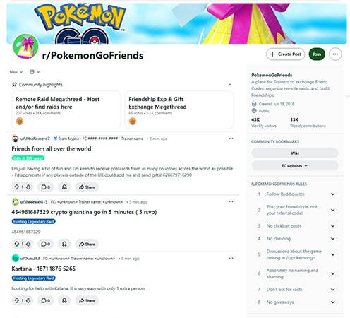 ポケモンGOのRedditフレンドコミュニティ