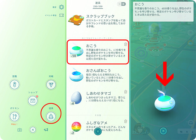 アイテム画面からおこうを使う